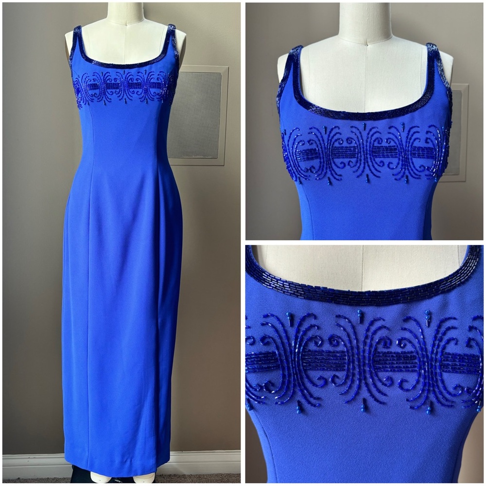Precious Formals VTG 90s Blue Formal/Prom/Party Beaded Dress Sz 4